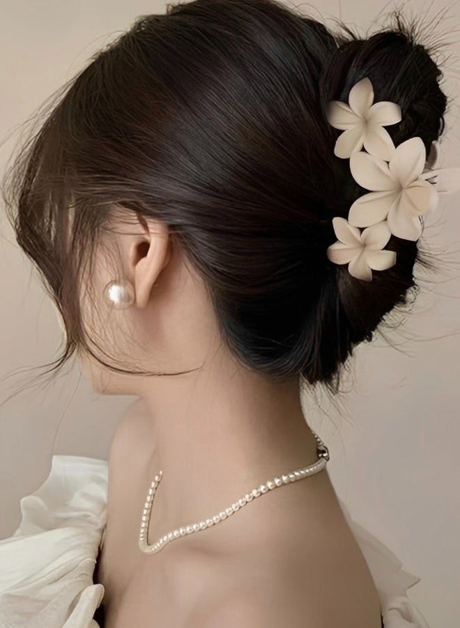 4 Pieces Hawaiian Plumeria Flower Hair Clips Large Matte Claw Clips for Women Non Slip Strong Hold Beach Style Accessories Ideal for Summer Hairstyles Black Dark Brown Light Brown Khaki - Image 5